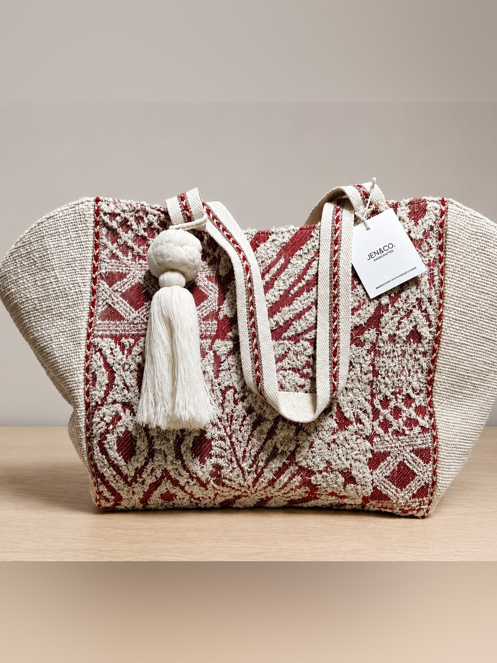 Natalia Shaped Two-Tone Cotton Tote Bag by Jen & Co